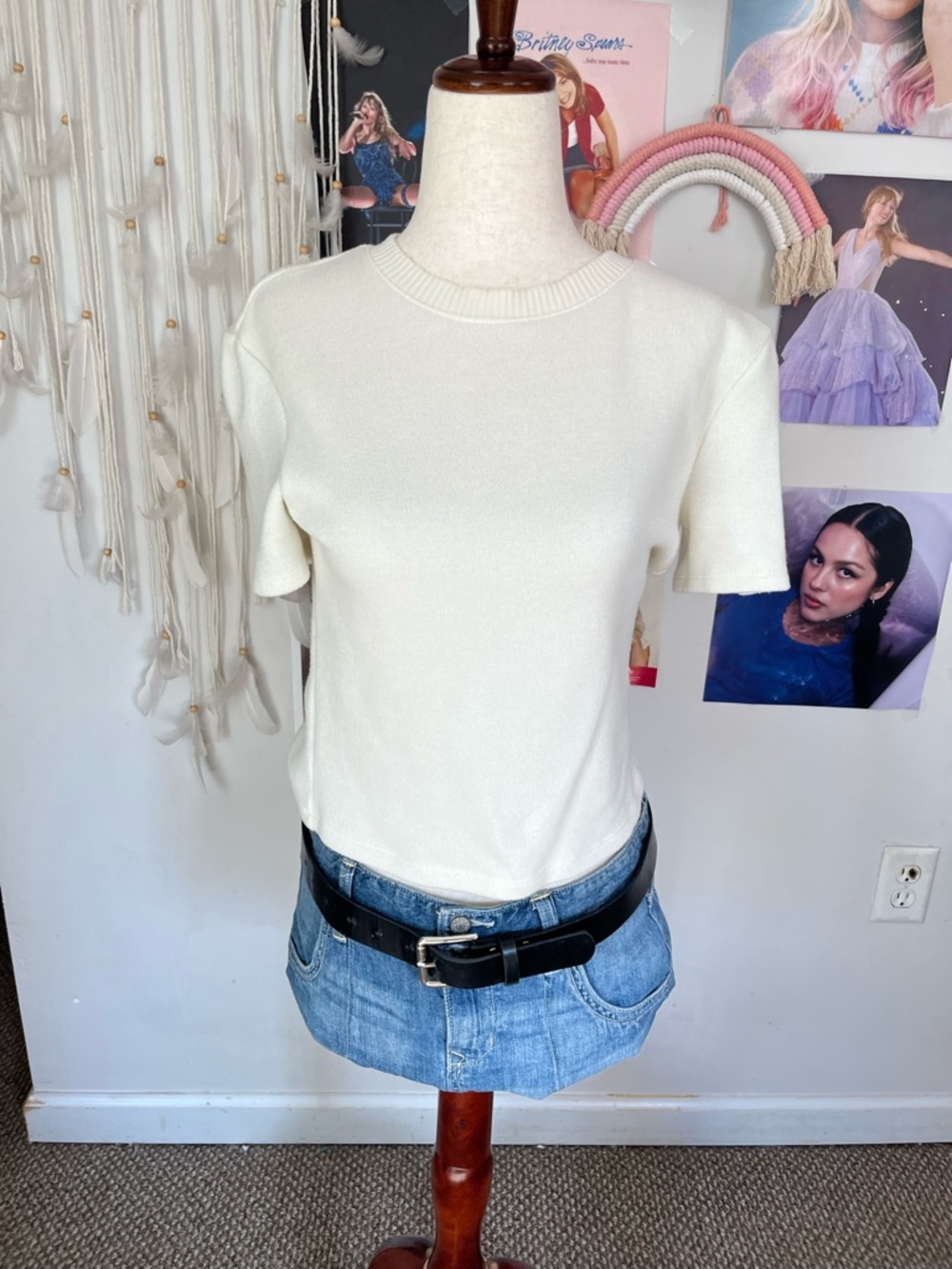 Zara Cream Short Sleeve Knit Top